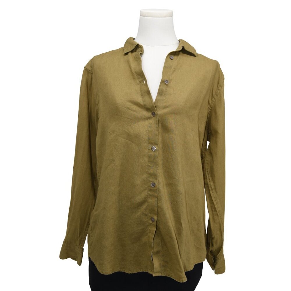 Uniqlo Moss Green 100% Lone Sleeve Linen Button Up Shirt M